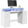 Rašomasis stalas su LED apšvietimu, baltas, 140x55x91cm