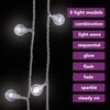 Rutuliukų girlianda, 20m, 200 šaltų baltų LED, 8 funkcijos