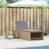 Sofa Saulės gultai su staliuku, 2vnt., smėlio spalvos, poliratanas