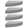 Sieninės kampinės lentynos, 4vnt., pilkos, 35x35x3,8cm, MDF