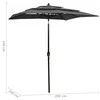 Sodo skėtis su aliuminio stulpu, antracito, 2x2m, 3 aukščių