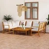 Lauko baldų komplektas Sodo baldų komplektas su pagalvėmis, 9 dalių, kreminis, akacija