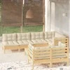 Lauko baldų komplektas Sodo komplektas su kreminėmis pagalvėlėmis, 8 dalių, pušis