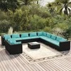 Lauko baldų komplektas Sodo komplektas su pagalvėlėmis, 12 dalių, juodas, poliratanas