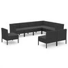 Lauko baldų komplektas Sodo komplektas su pagalvėlėmis, 9 dalių, juodas, poliratanas