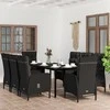 Lauko baldų komplektas Sodo komplektas su pagalvėlėmis, 9 dalių, juodas