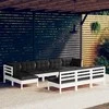 Lauko baldų komplektas Sodo komplektas su pagalvėmis, 10 dalių, baltas, pušies mediena