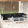 Lauko baldų komplektas Sodo komplektas su pagalvėmis, 10 dalių, baltas, pušies masyvas