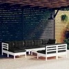 Lauko baldų komplektas Sodo komplektas su pagalvėmis, 10 dalių, baltas, pušies masyvas