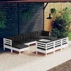 Lauko baldų komplektas Sodo komplektas su pagalvėmis, 10 dalių, baltas, pušies masyvas