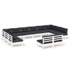 Lauko baldų komplektas Sodo komplektas su pagalvėmis, 12 dalių, baltas, pušies masyvas