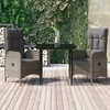 Lauko baldų komplektas Sodo komplektas su pagalvėmis, 3 dalių, juodas/pilkas, ratanas