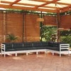 Lauko baldų komplektas Sodo komplektas su pagalvėmis, 7 dalių, baltas, pušies masyvas