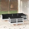 Lauko baldų komplektas Sodo komplektas su pagalvėmis, 7 dalių, baltas, pušies masyvas