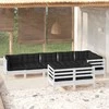 Lauko baldų komplektas Sodo komplektas su pagalvėmis, 8 dalių, baltas, pušies masyvas