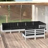 Lauko baldų komplektas Sodo komplektas su pagalvėmis, 8 dalių, baltas, pušies masyvas