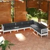 Lauko baldų komplektas Sodo komplektas su pagalvėmis, 8 dalių, baltas, pušies masyvas