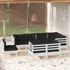 Lauko baldų komplektas Sodo komplektas su pagalvėmis, 8 dalių, baltas, pušies masyvas