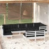 Lauko baldų komplektas Sodo komplektas su pagalvėmis, 9 dalių, baltas, pušies masyvas