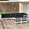 Lauko baldų komplektas Sodo komplektas su pagalvėmis, 9 dalių, baltas, pušies masyvas