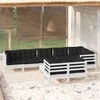 Lauko baldų komplektas Sodo komplektas su pagalvėmis, 9 dalių, baltas, pušies masyvas