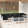 Lauko baldų komplektas Sodo komplektas su pagalvėmis, 9 dalių, baltas, pušies masyvas