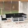 Lauko baldų komplektas Sodo komplektas su pagalvėmis, 9 dalių, baltas, pušies masyvas