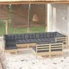 Lauko baldų komplektas Sodo komplektas su pilkomis pagalvėmis, 9 dalių, pušis
