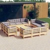 Lauko baldų komplektas Sodo komplektas su pilkomis pagalvėmis, 13 dalių, pušis