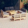 Lauko baldų komplektas Sodo komplektas su pilkomis pagalvėmis, 9 dalių, pušis