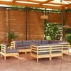 Lauko baldų komplektas Sodo komplektas su pilkomis pagalvėmis, 9 dalių, pušis