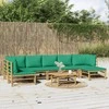 Lauko baldų komplektas Sodo komplektas su žaliomis pagalvėlėmis, 8 dalių, bambukas