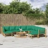 Lauko baldų komplektas Sodo komplektas su žaliomis pagalvėlėmis, 11 dalių, bambukas