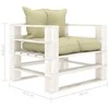 Sodo sofa iš palečių su kreminėmis pagalvėlėmis, mediena