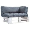 Sodo sofa iš palečių su pilkomis pagalvėlėmis, pušies mediena