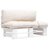 Sodo sofa iš palečių su smėlio pagalvėlėmis, pušies mediena