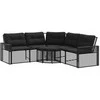 Sodo sofa su pagalvėlėmis ir pakojomis, juoda, poliratanas