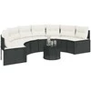 Sodo sofa su pagalvėlėmis, juoda, poliratanas, pusapvalė