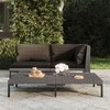 Sodo sofa su pagalvėlėmis, pusapvalis poliratanas