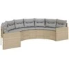 Sodo sofa su pagalvėlėmis, smėlio, poliratanas, pusapvalė