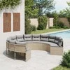Sodo sofa su pagalvėlėmis, smėlio spalvos, poliratanas, apvali