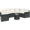 Sodo sofa su stalu/pagalvėlėmis, juoda, poliratanas, pusapvalė