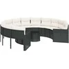 Sodo sofa su stalu/pagalvėlėmis, juoda, poliratanas, apvali