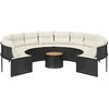 Sodo sofa su stalu/pagalvėlėmis, juoda, poliratanas, apvali