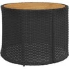 Sodo sofa su stalu/pagalvėlėmis, juoda, poliratanas, pusapvalė