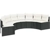 Sodo sofa su stalu/pagalvėlėmis, juoda, poliratanas, pusapvalė