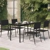 Sodo valgomojo stalas, juodas, 140x70x74cm, plienas ir stiklas