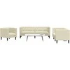 Sofa Chesterfield sofų komplektas, 3 dalių, kreminė, dirbtinė oda