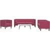 Sofa Chesterfield sofų komplektas su pagalvėlėmis, 3 dalių, raudona