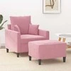 Sofa Krėslas su pakoja, rožinės spalvos, 60cm, aksomas
